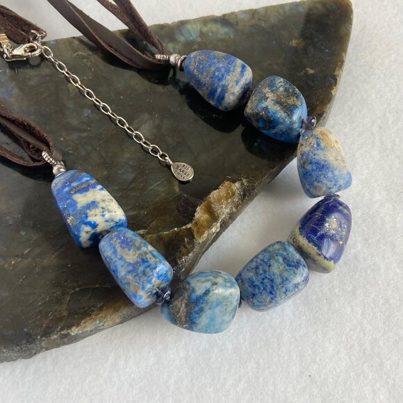 BARSE Sterling Silver 925 Lapis & Sodalite Beaded 4 Strand Leather Necklace 25" - Picture 4 of 16